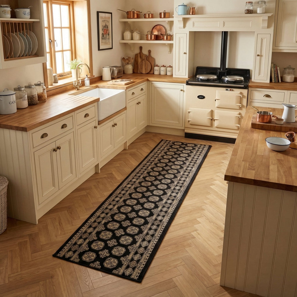 Ancient Garden Black/Ivory 57102-3636 Kitchen Runner
