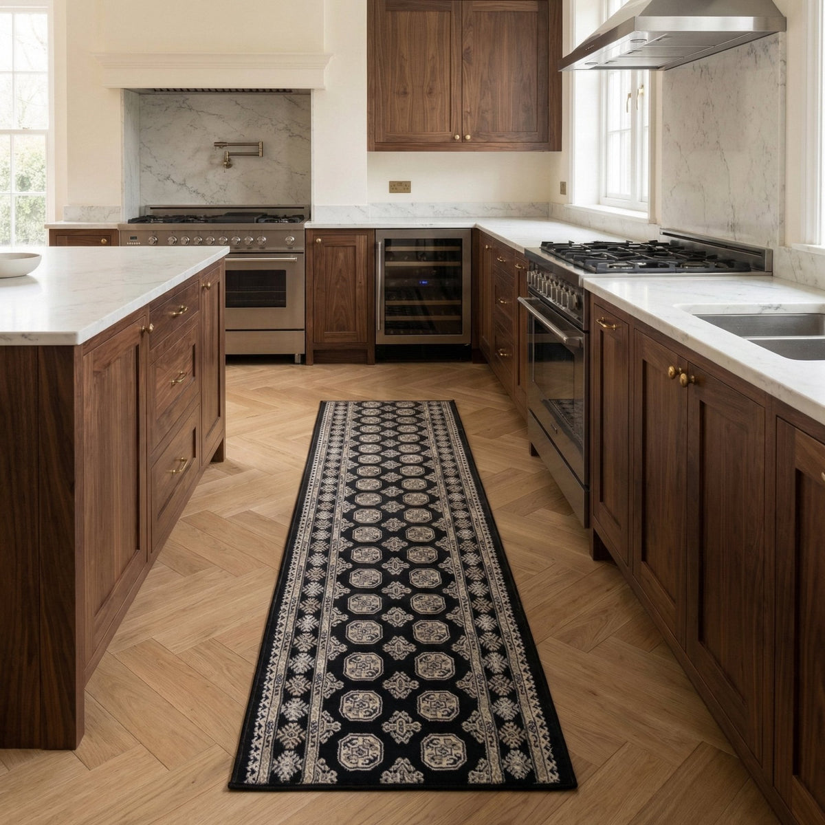 Ancient Garden Black/Ivory 57102-3636 Kitchen Runner