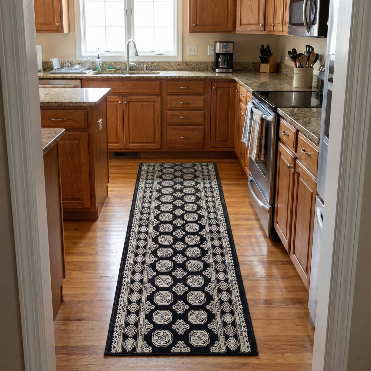 Ancient Garden Black/Ivory 57102-3636 Kitchen Runner