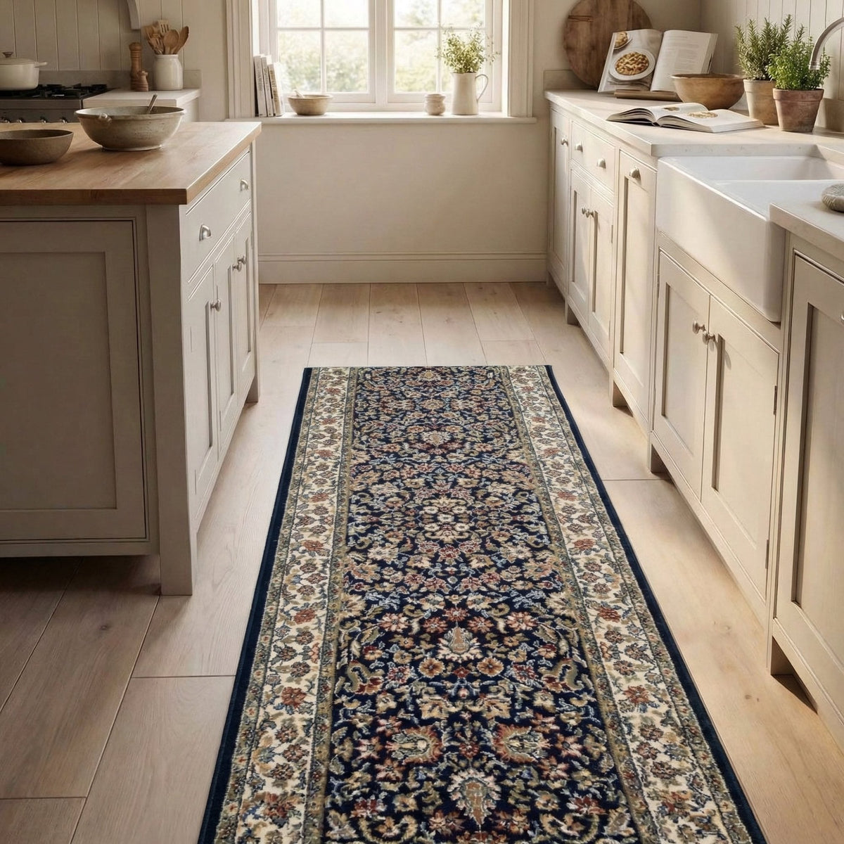 Ancient Garden Blue/Ivory 57078-3434 Kitchen Runner