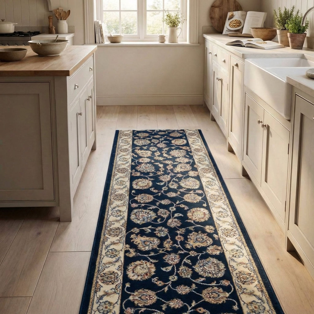 Ancient Garden Blue/Ivory 57365-3464 Kitchen Runner