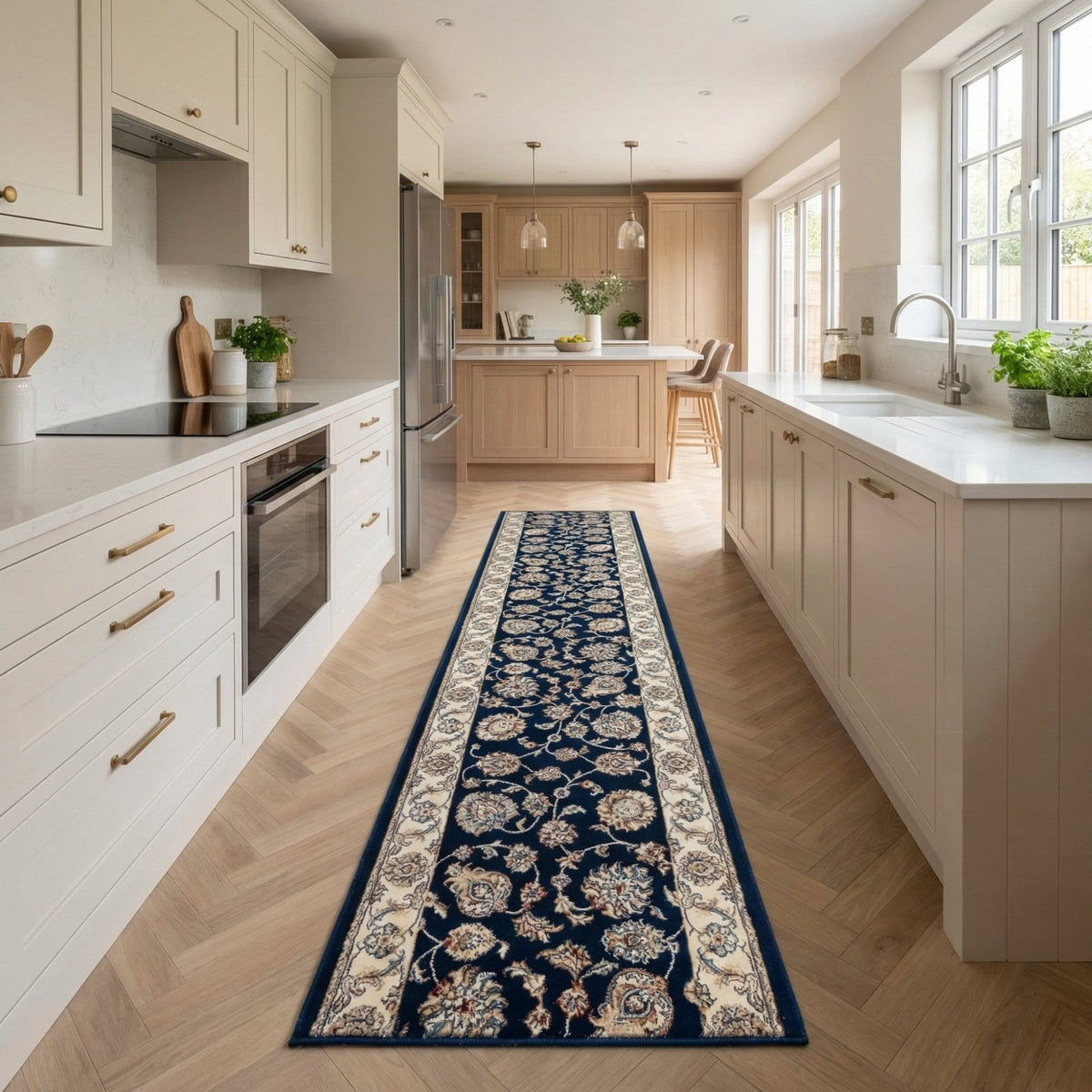 Ancient Garden Blue/Ivory 57365-3464 Kitchen Runner