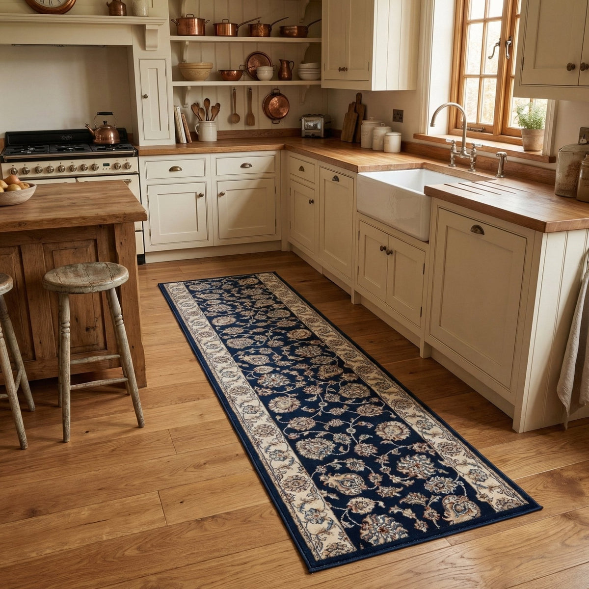 Ancient Garden Blue/Ivory 57365-3464 Kitchen Runner