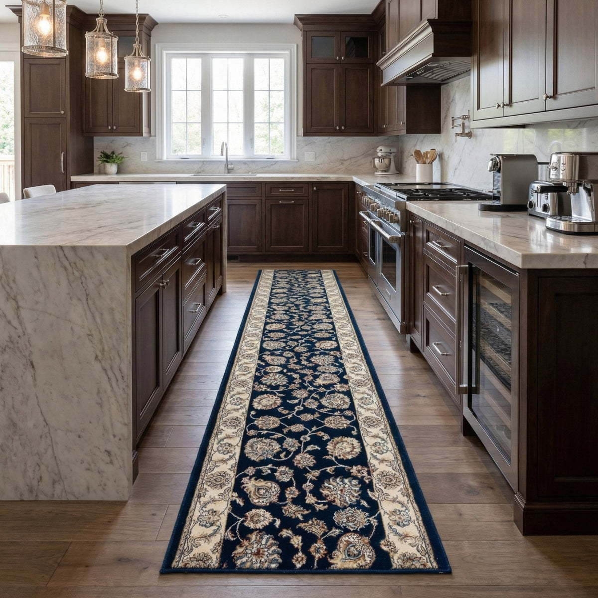 Ancient Garden Blue/Ivory 57365-3464 Kitchen Runner