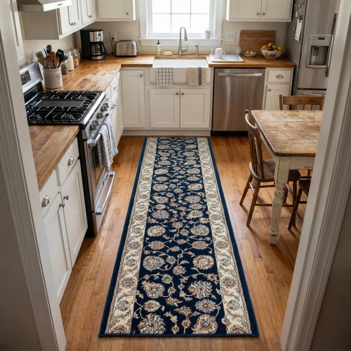 Ancient Garden Blue/Ivory 57365-3464 Kitchen Runner