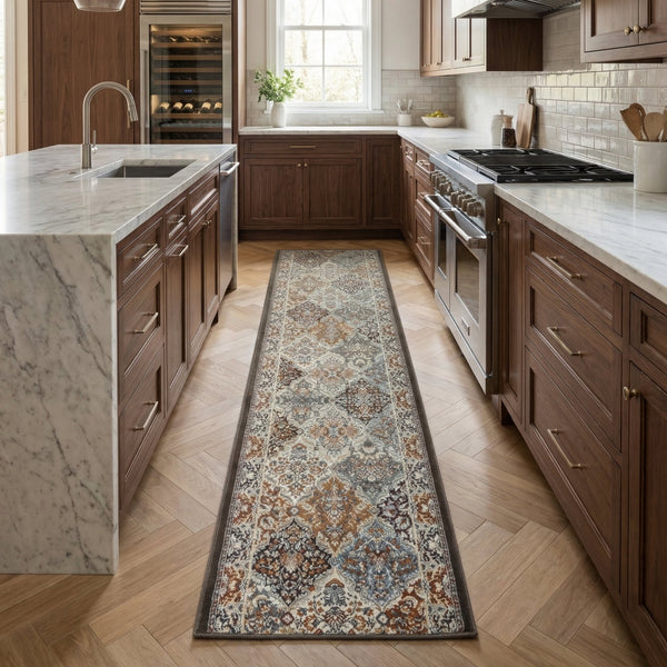 Ancient Garden Brown/Blue 57008-3235 Kitchen Runner