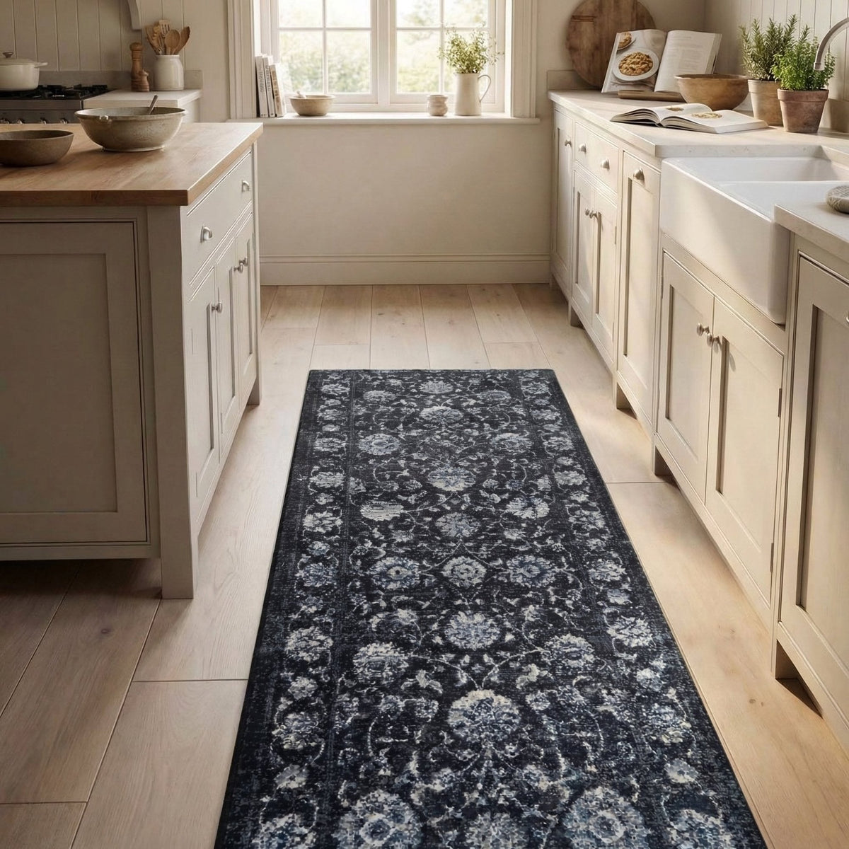 Ancient Garden Charcoal/Silver 57126-3636 Kitchen Runner