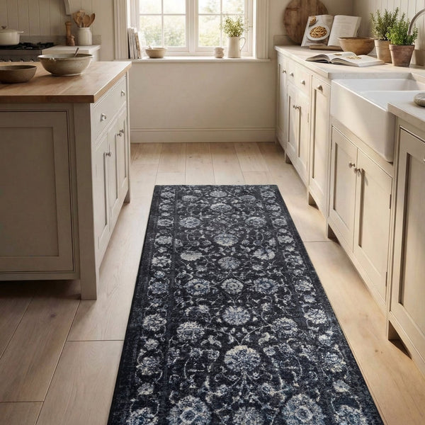 Ancient Garden Charcoal/Silver 57126-3636 Kitchen Runner