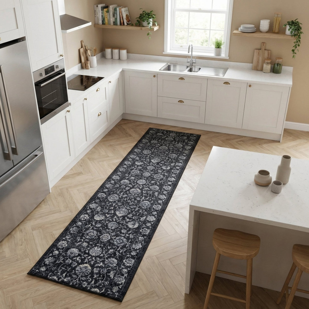 Ancient Garden Charcoal/Silver 57126-3636 Kitchen Runner