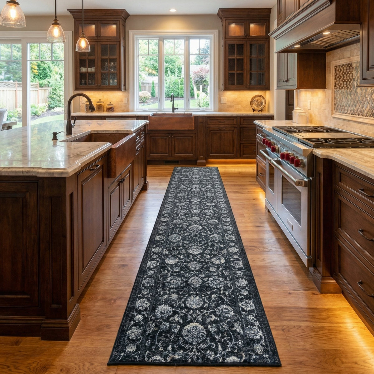 Ancient Garden Charcoal/Silver 57126-3636 Kitchen Runner