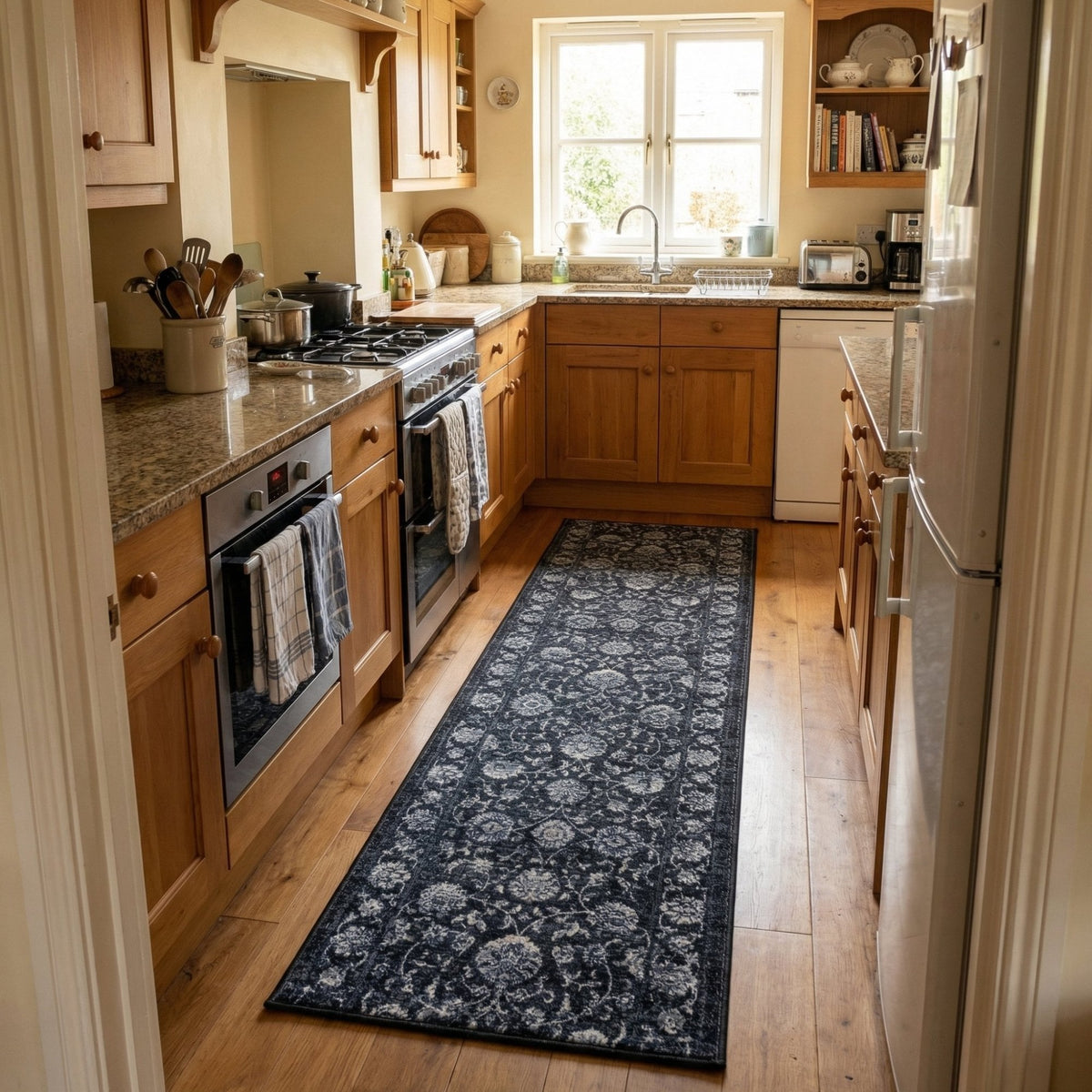 Ancient Garden Charcoal/Silver 57126-3636 Kitchen Runner