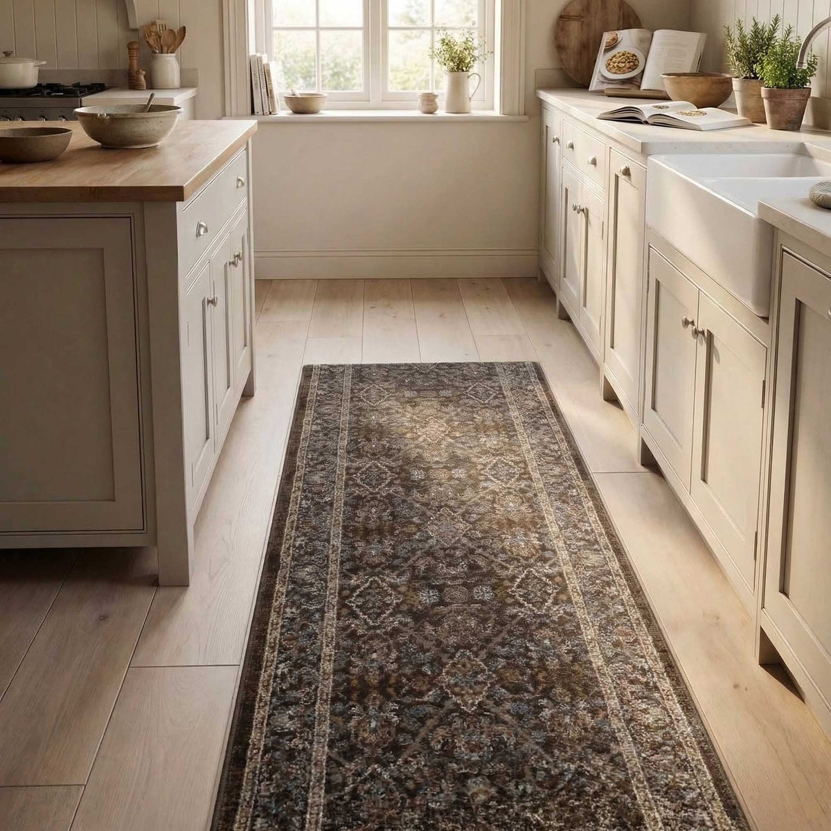 Ancient Garden Dark Brown/Beige 57276-3235 Kitchen Runner