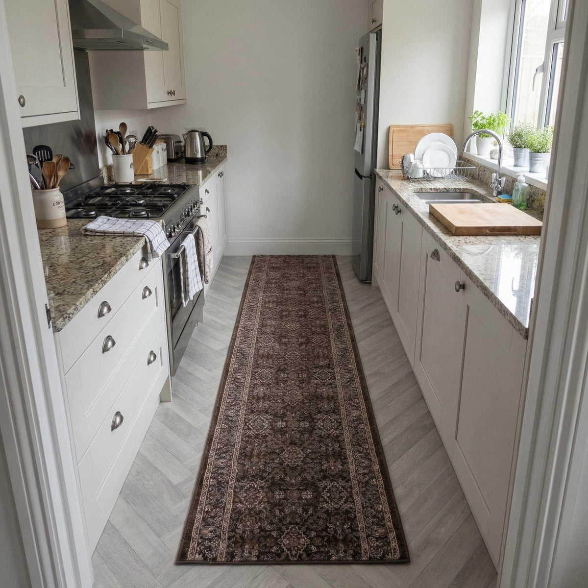 Ancient Garden Dark Brown/Beige 57276-3235 Kitchen Runner