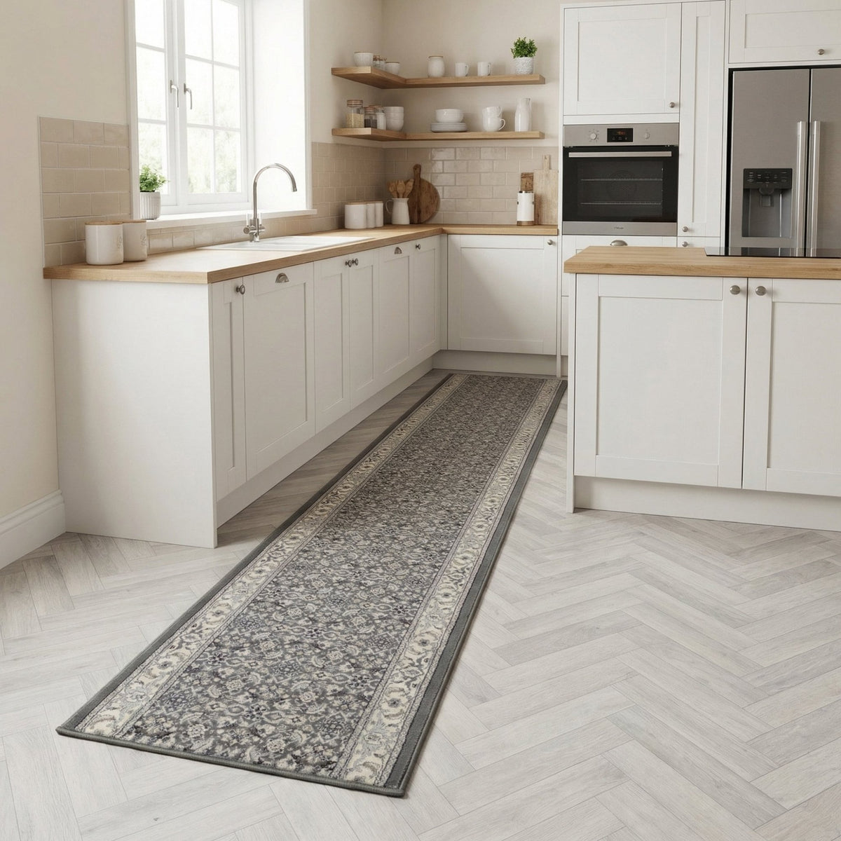 Ancient Garden Gray/Cream 57011-5666 Kitchen Runner