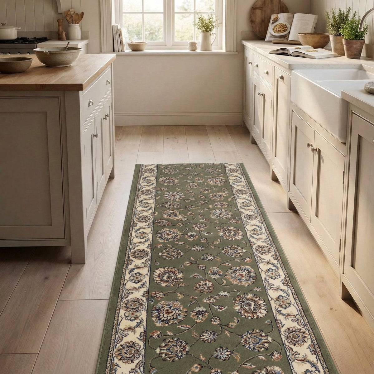 Ancient Garden Green/Ivory 57365-4464 Kitchen Runner