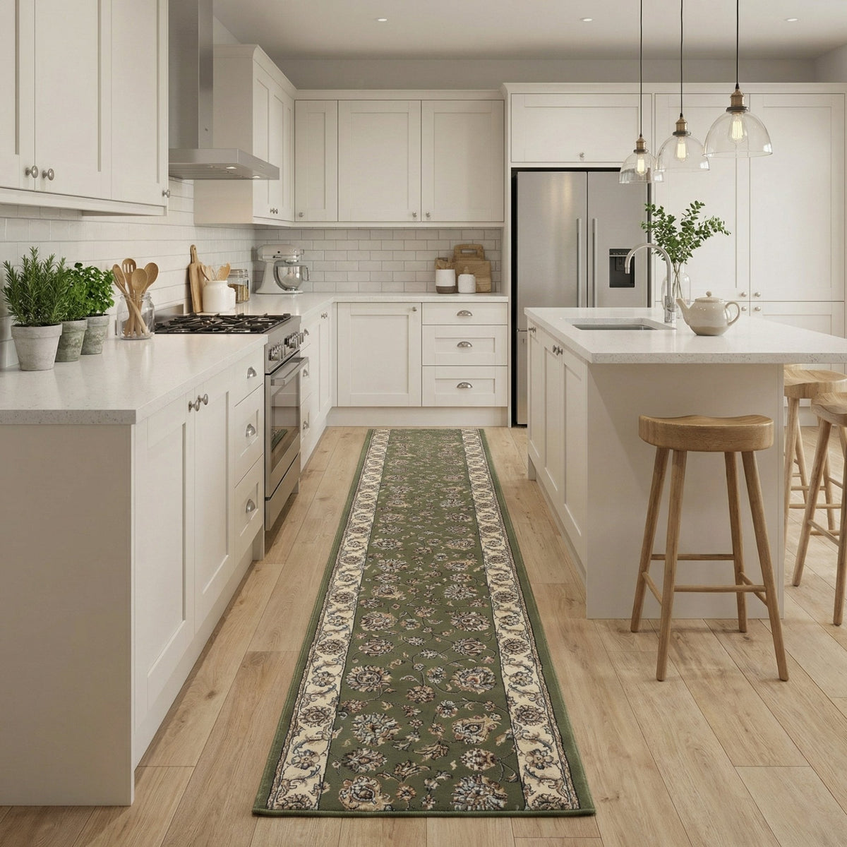 Ancient Garden Green/Ivory 57365-4464 Kitchen Runner