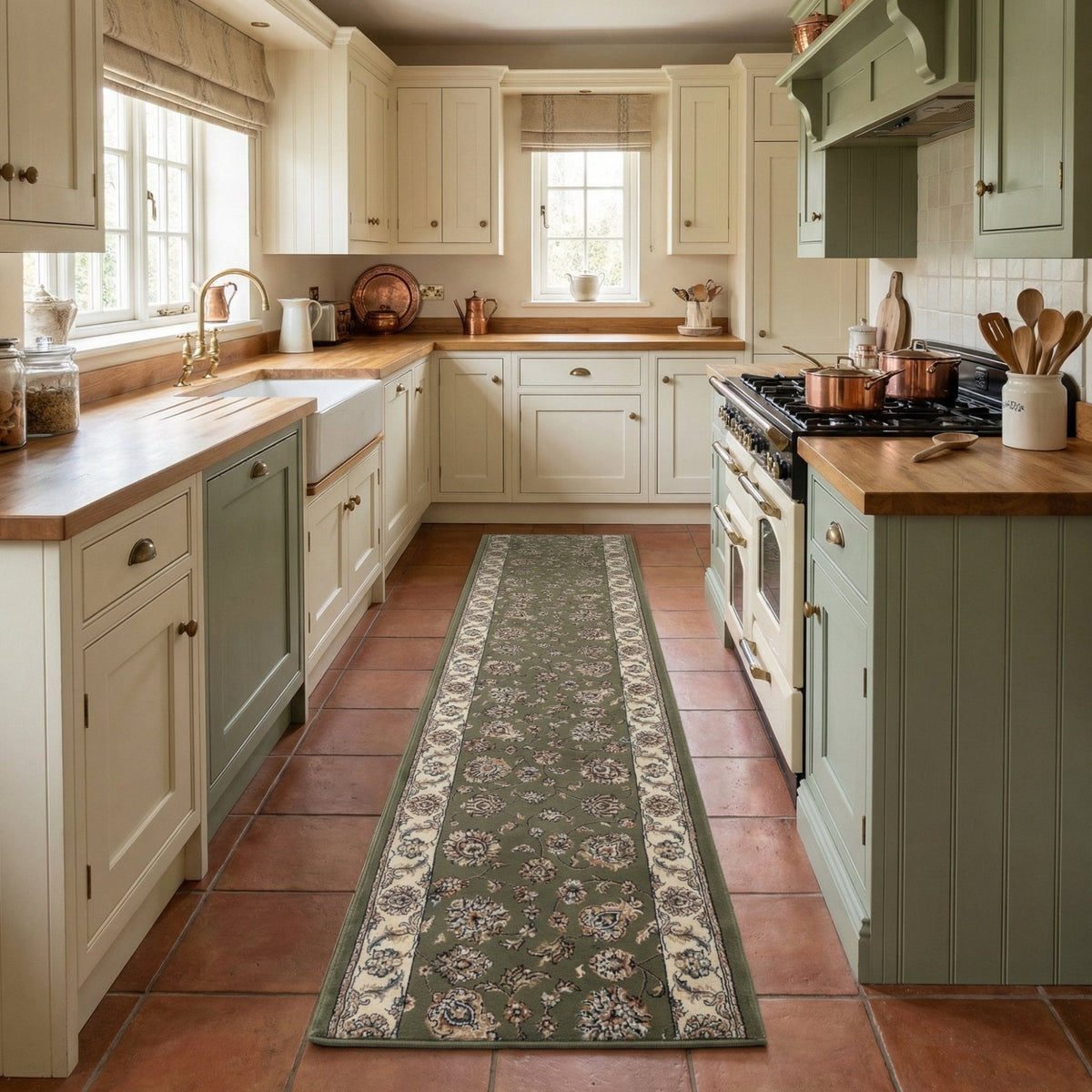 Ancient Garden Green/Ivory 57365-4464 Kitchen Runner