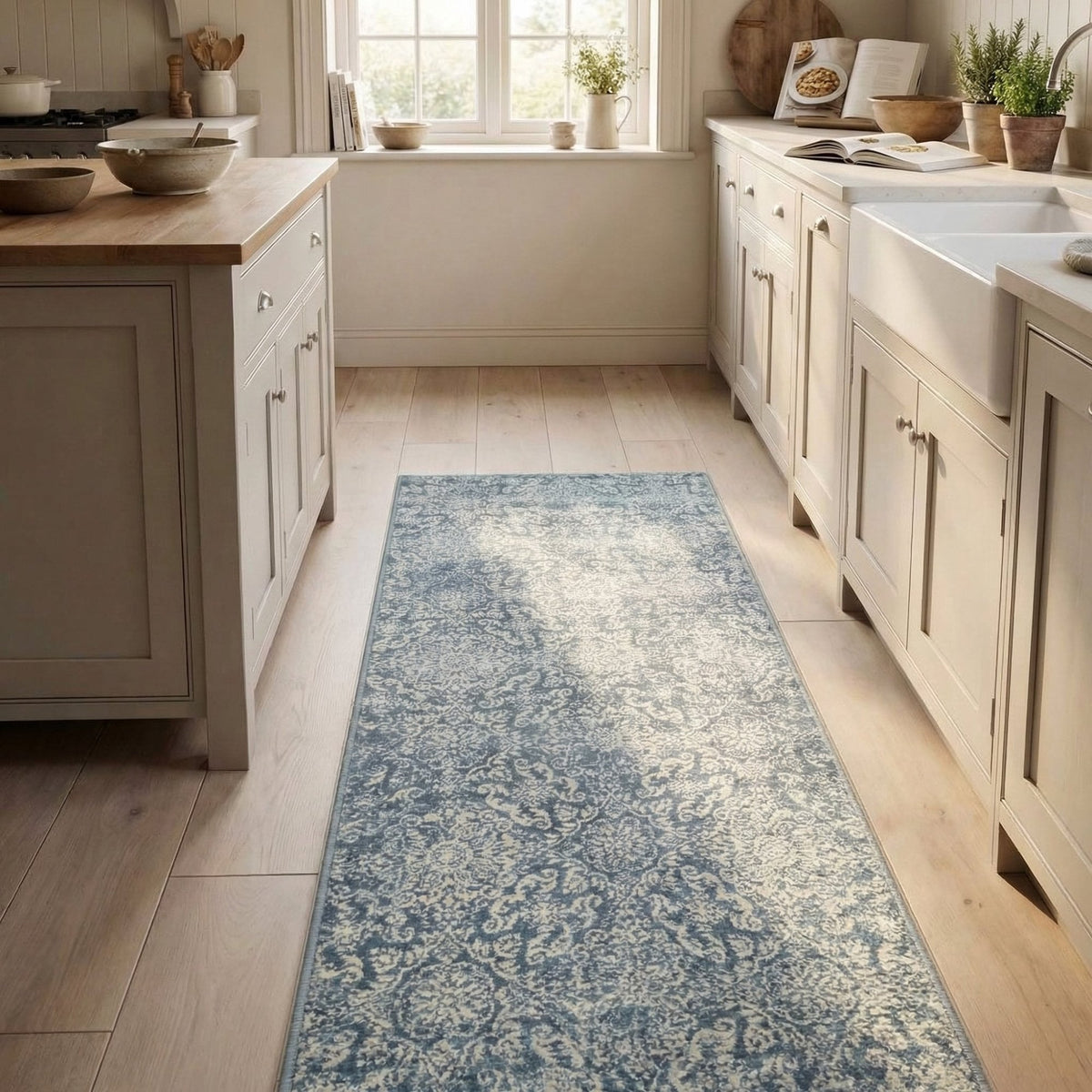Ancient Garden Light Blue 57162-4666 Kitchen Runner
