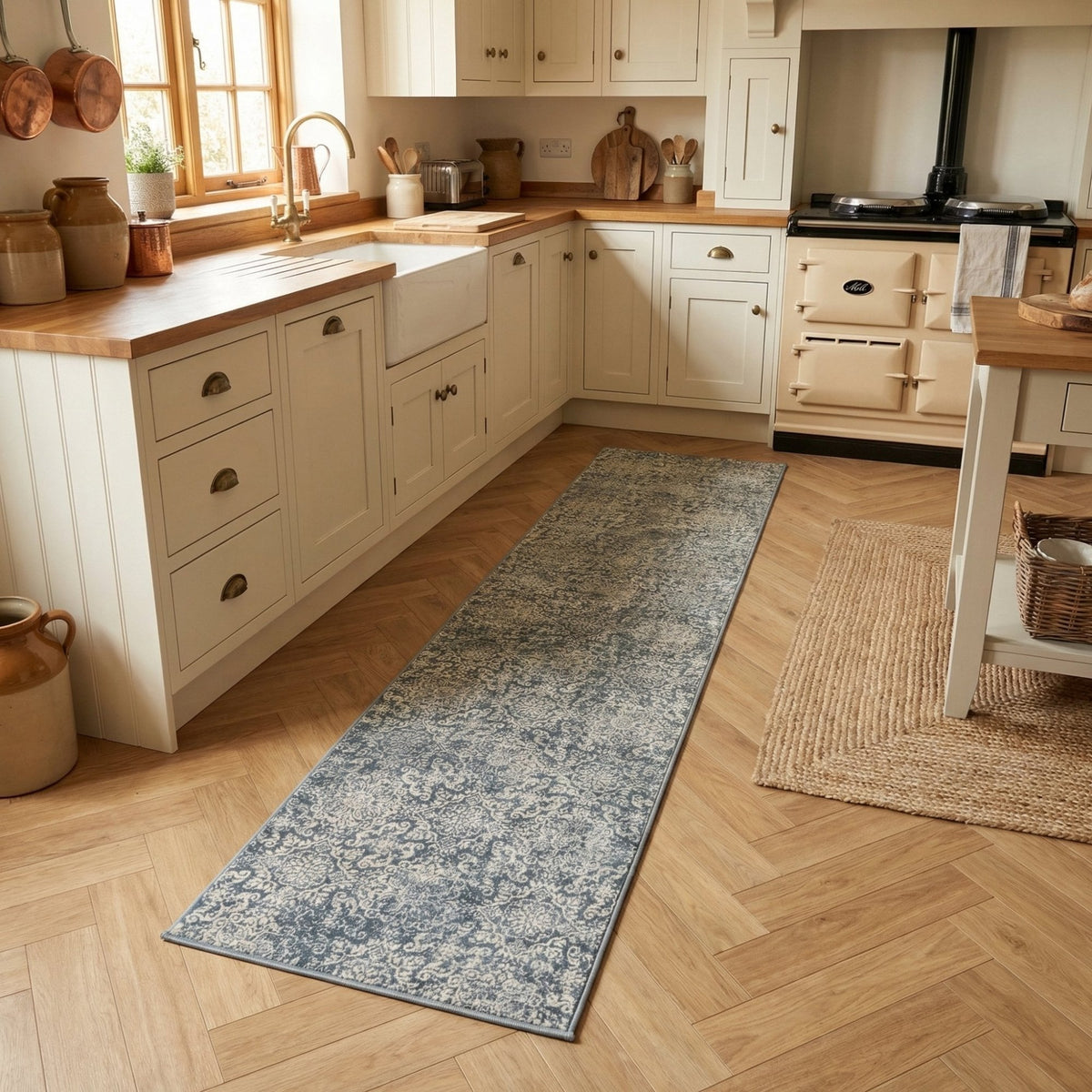Ancient Garden Light Blue 57162-4666 Kitchen Runner