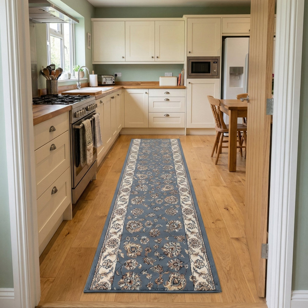 Ancient Garden Light Blue/Ivory 57365-5464 Kitchen Runner