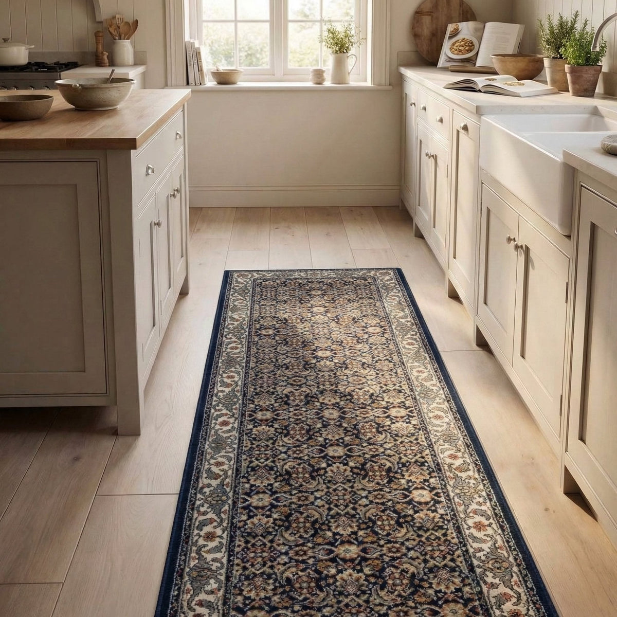 Ancient Garden Navy 57011-3464 Kitchen Runner