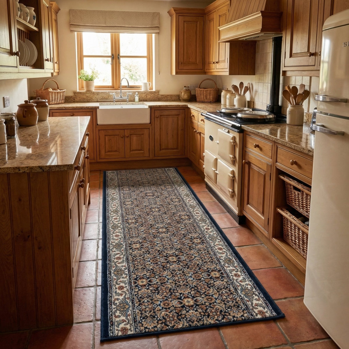 Ancient Garden Navy 57011-3464 Kitchen Runner