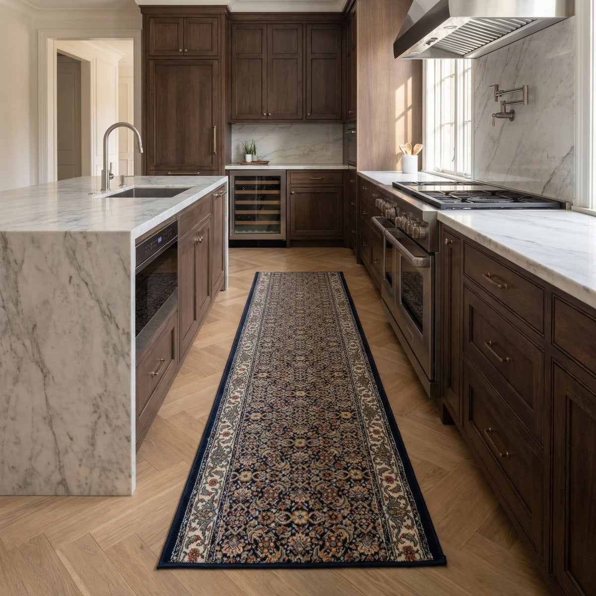 Ancient Garden Navy 57011-3464 Kitchen Runner