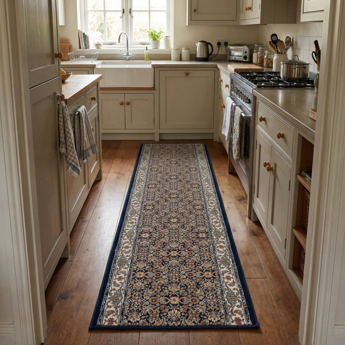 Ancient Garden Navy 57011-3464 Kitchen Runner
