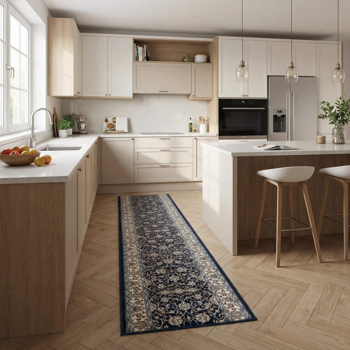 Ancient Garden Navy 57120-3464 Kitchen Runner