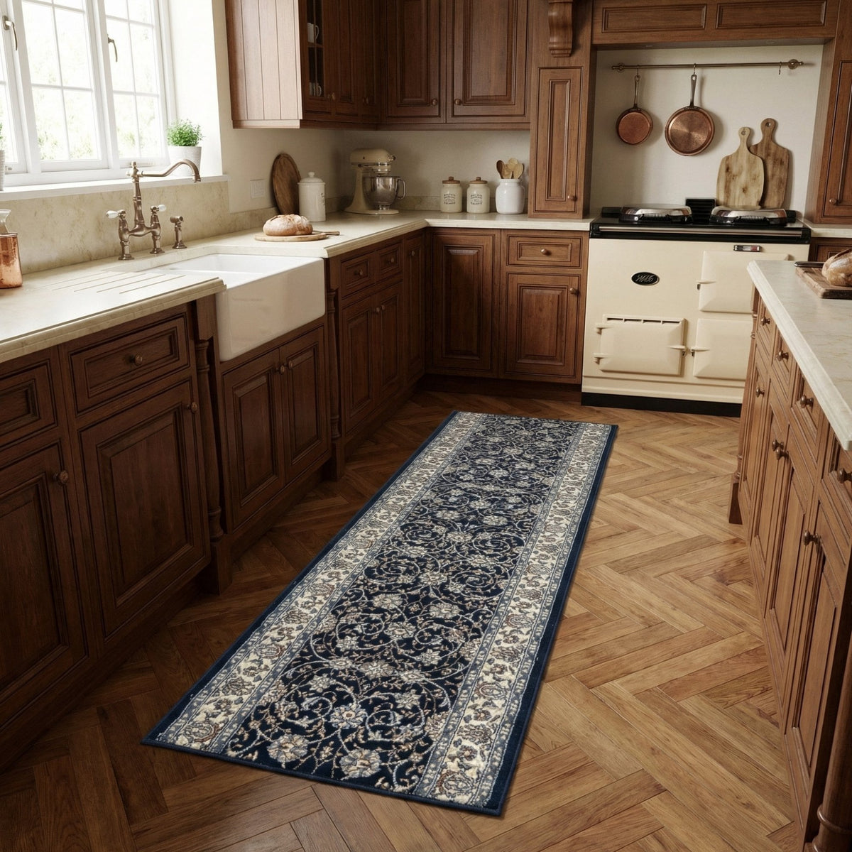 Ancient Garden Navy 57120-3464 Kitchen Runner