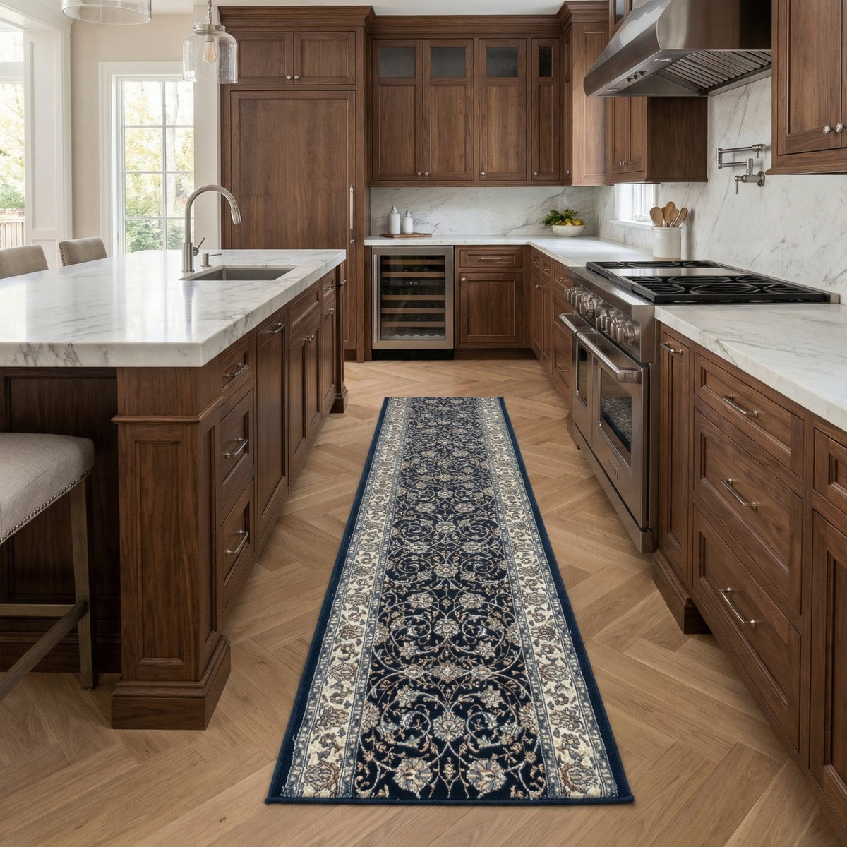 Ancient Garden Navy 57120-3464 Kitchen Runner