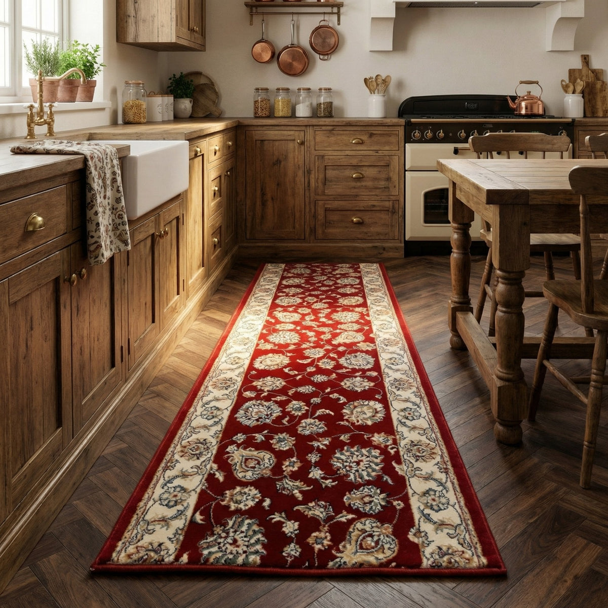 Ancient Garden Red/Ivory 57365-1464 Kitchen Runner