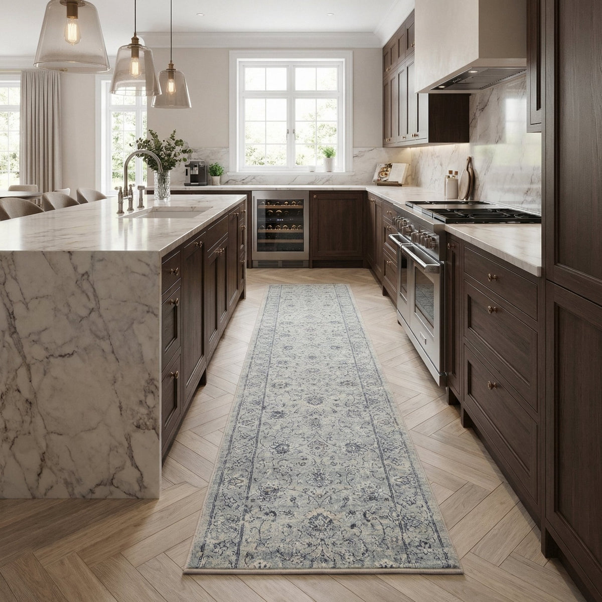 Ancient Garden Silver/Gray 57126-9696 Kitchen Runner