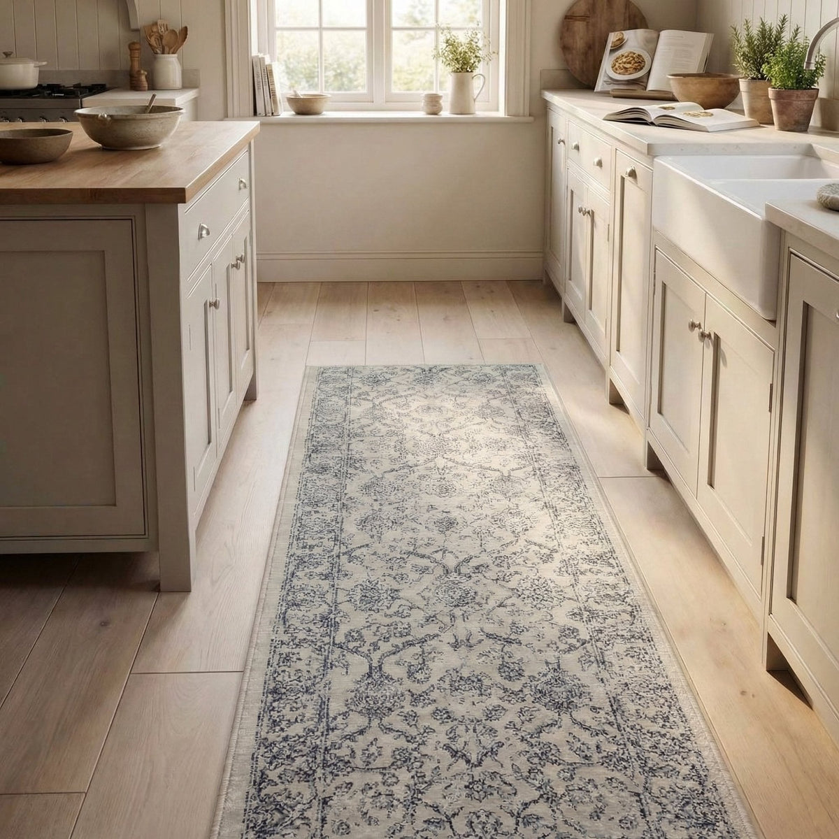 Ancient Garden Silver/Gray 57136-9696 Kitchen Runner