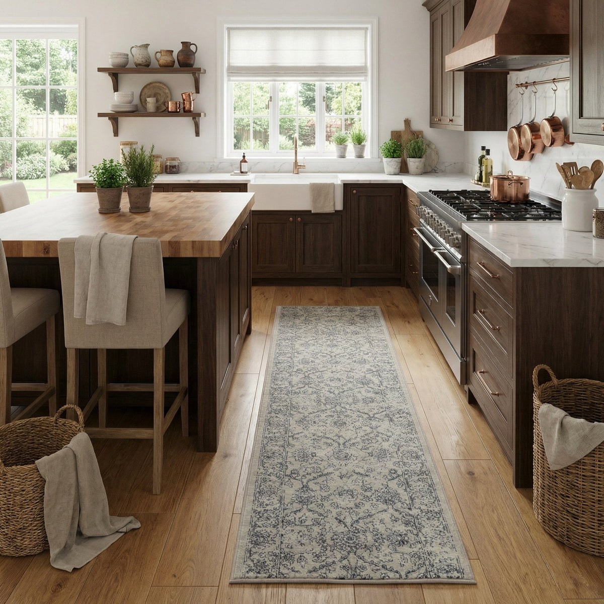 Ancient Garden Silver/Gray 57136-9696 Kitchen Runner