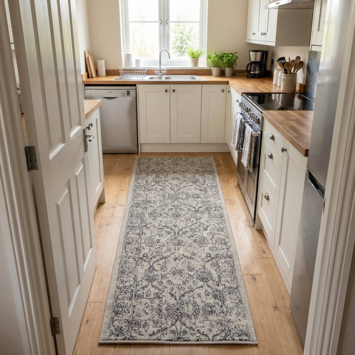 Ancient Garden Silver/Gray 57136-9696 Kitchen Runner