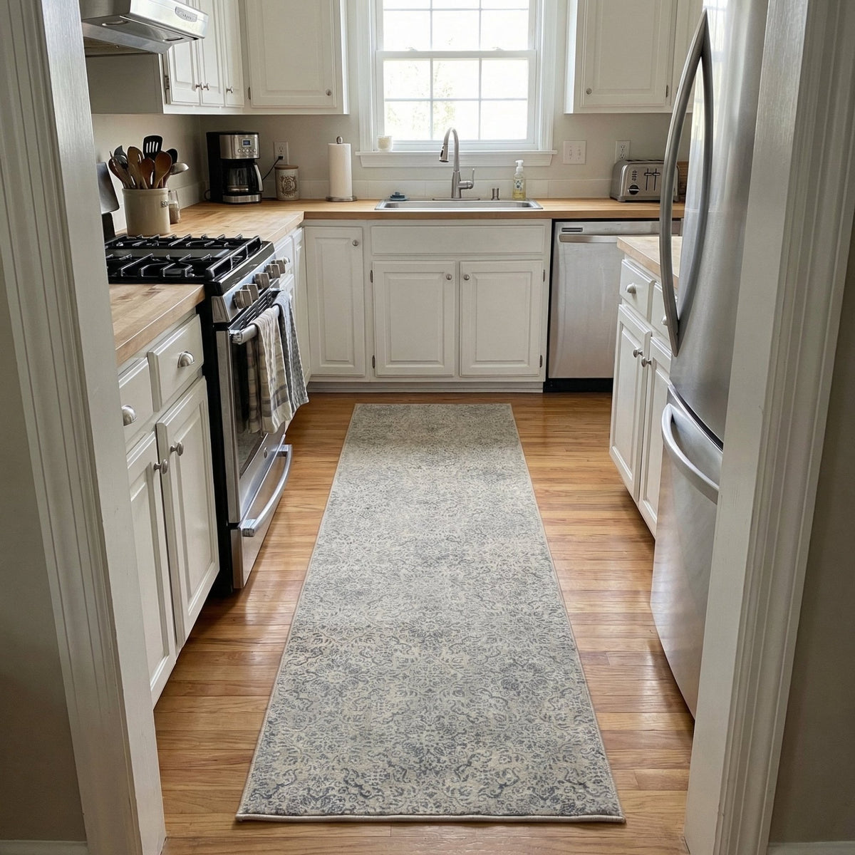 Ancient Garden Silver/Gray 57162-9646 Kitchen Runner