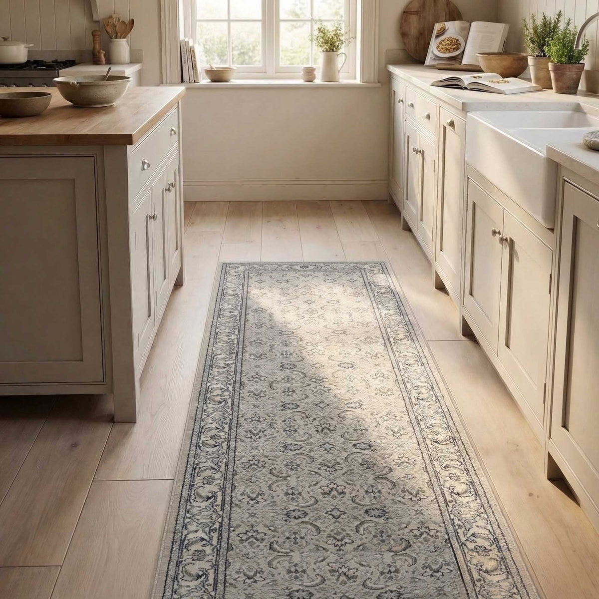 Ancient Garden Soft Gray/Cream 57011-9666 Kitchen Runner