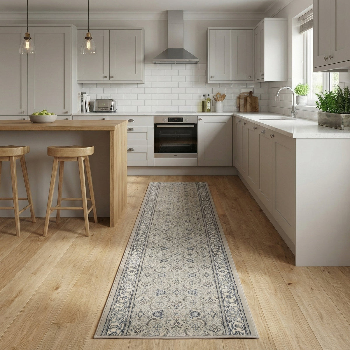 Ancient Garden Soft Gray/Cream 57011-9666 Kitchen Runner