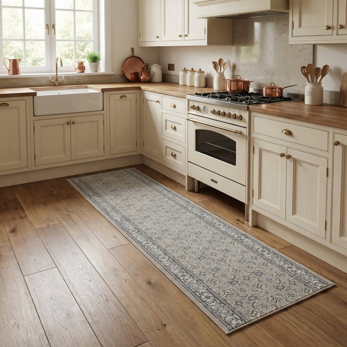 Ancient Garden Soft Gray/Cream 57011-9666 Kitchen Runner