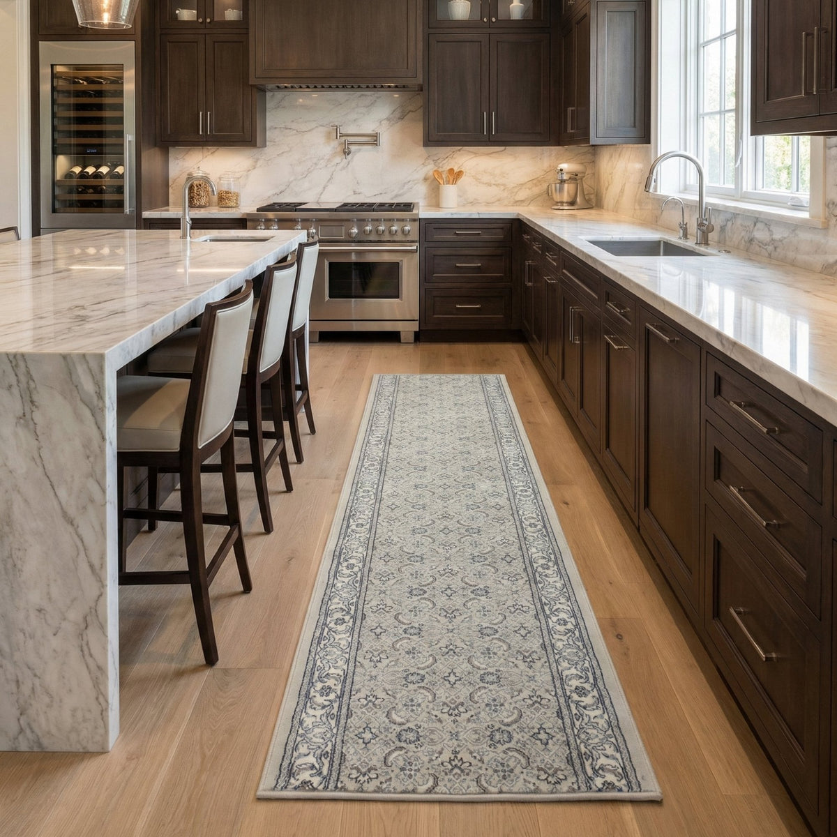 Ancient Garden Soft Gray/Cream 57011-9666 Kitchen Runner