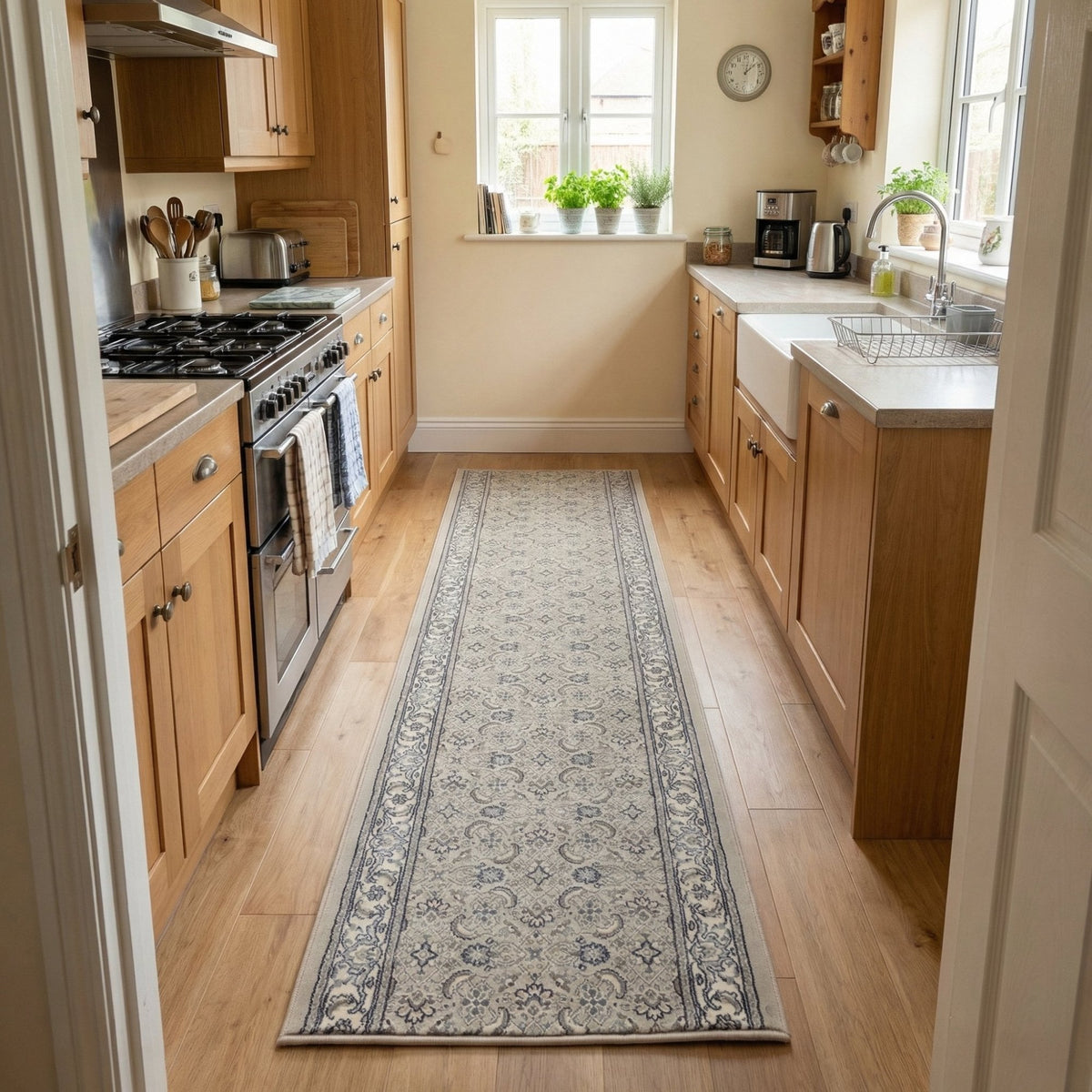 Ancient Garden Soft Gray/Cream 57011-9666 Kitchen Runner