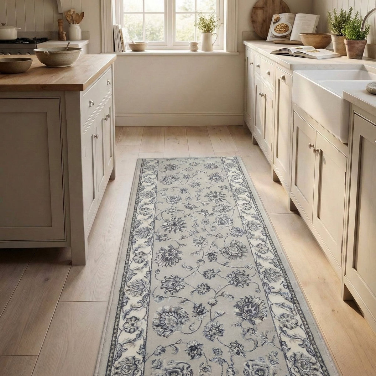 Ancient Garden Soft Gray/Cream 57365-9666 Kitchen Runner