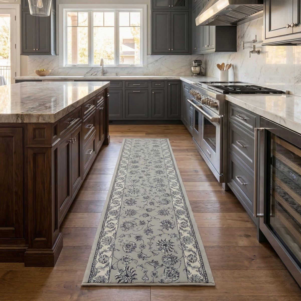 Ancient Garden Soft Gray/Cream 57365-9666 Kitchen Runner