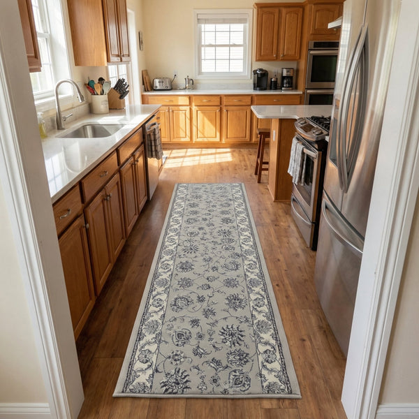 Ancient Garden Soft Gray/Cream 57365-9666 Kitchen Runner