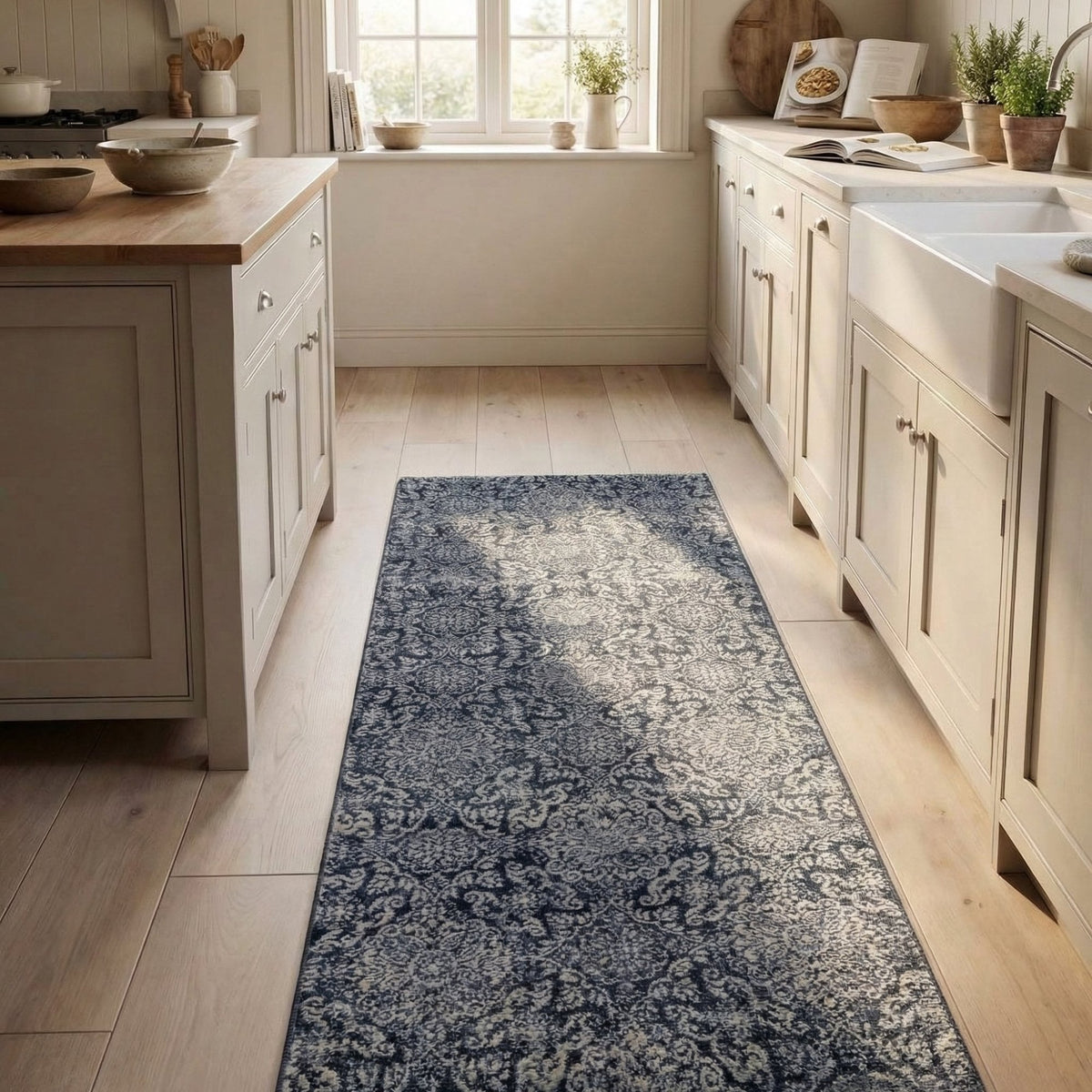 Ancient Garden Steel Blue 57162-3696 Kitchen Runner