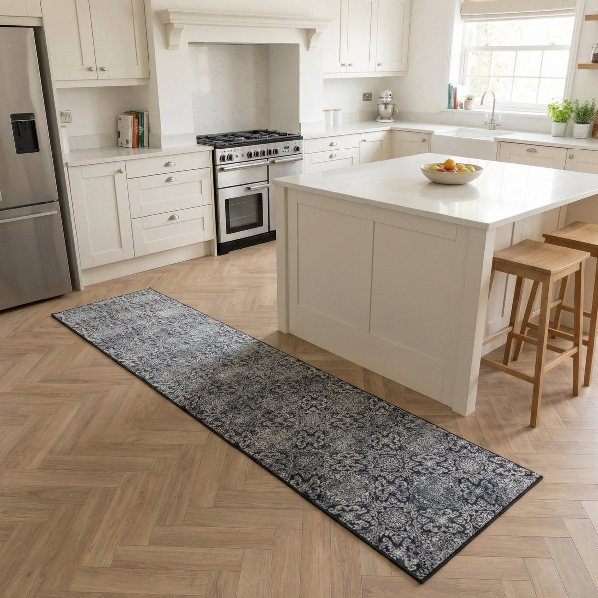 Ancient Garden Steel Blue 57162-3696 Kitchen Runner