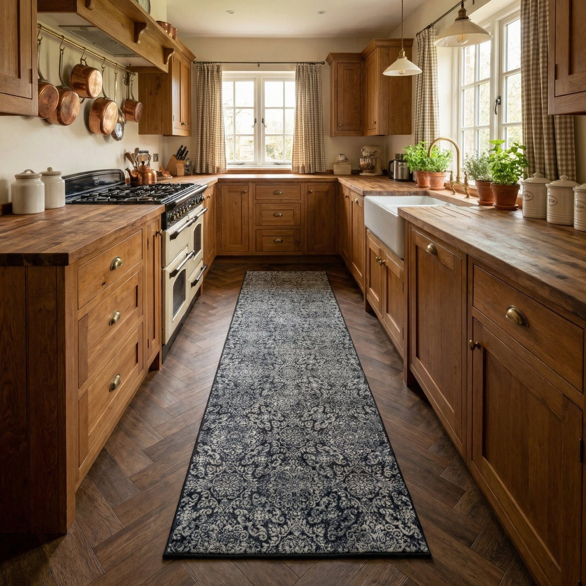 Ancient Garden Steel Blue 57162-3696 Kitchen Runner
