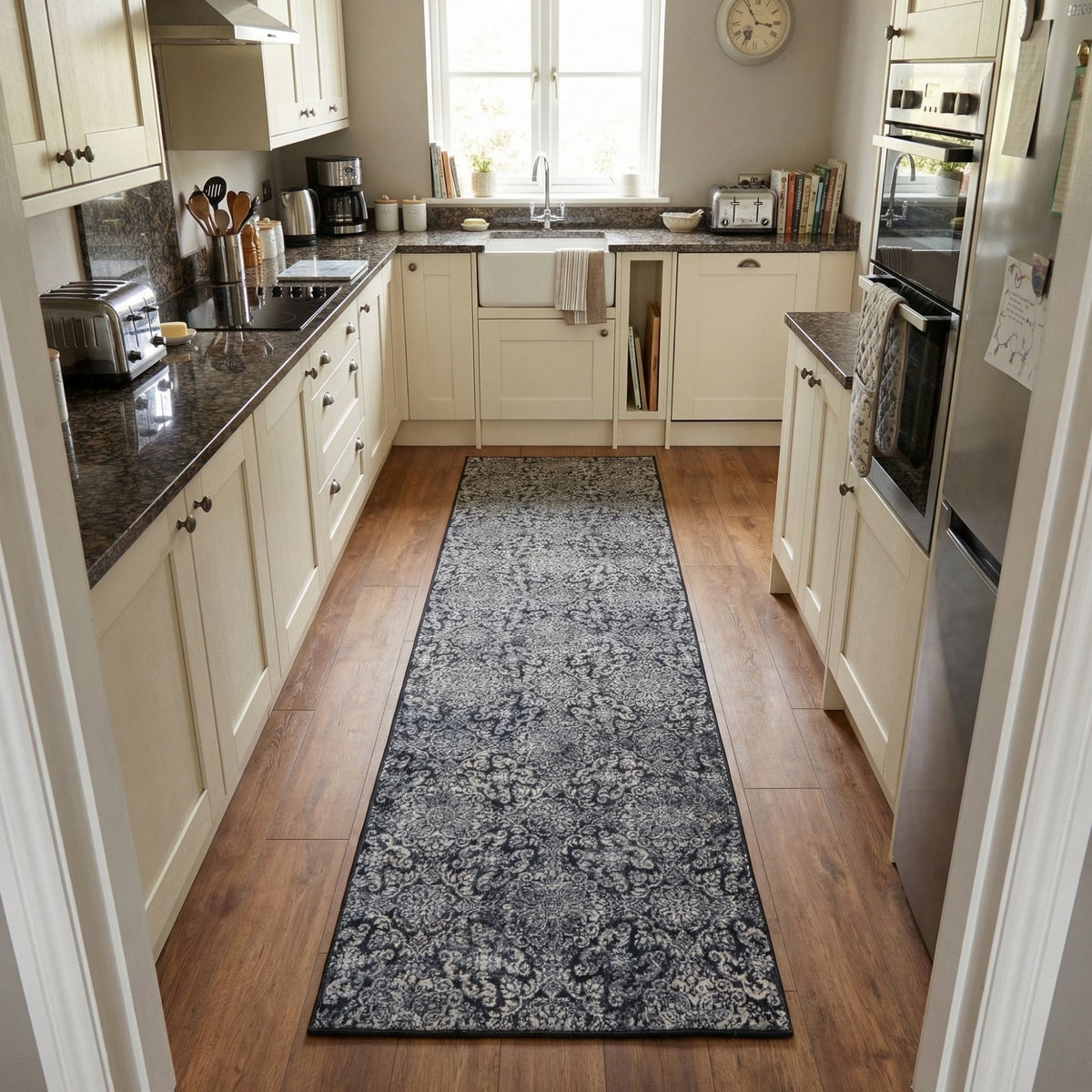Ancient Garden Steel Blue 57162-3696 Kitchen Runner