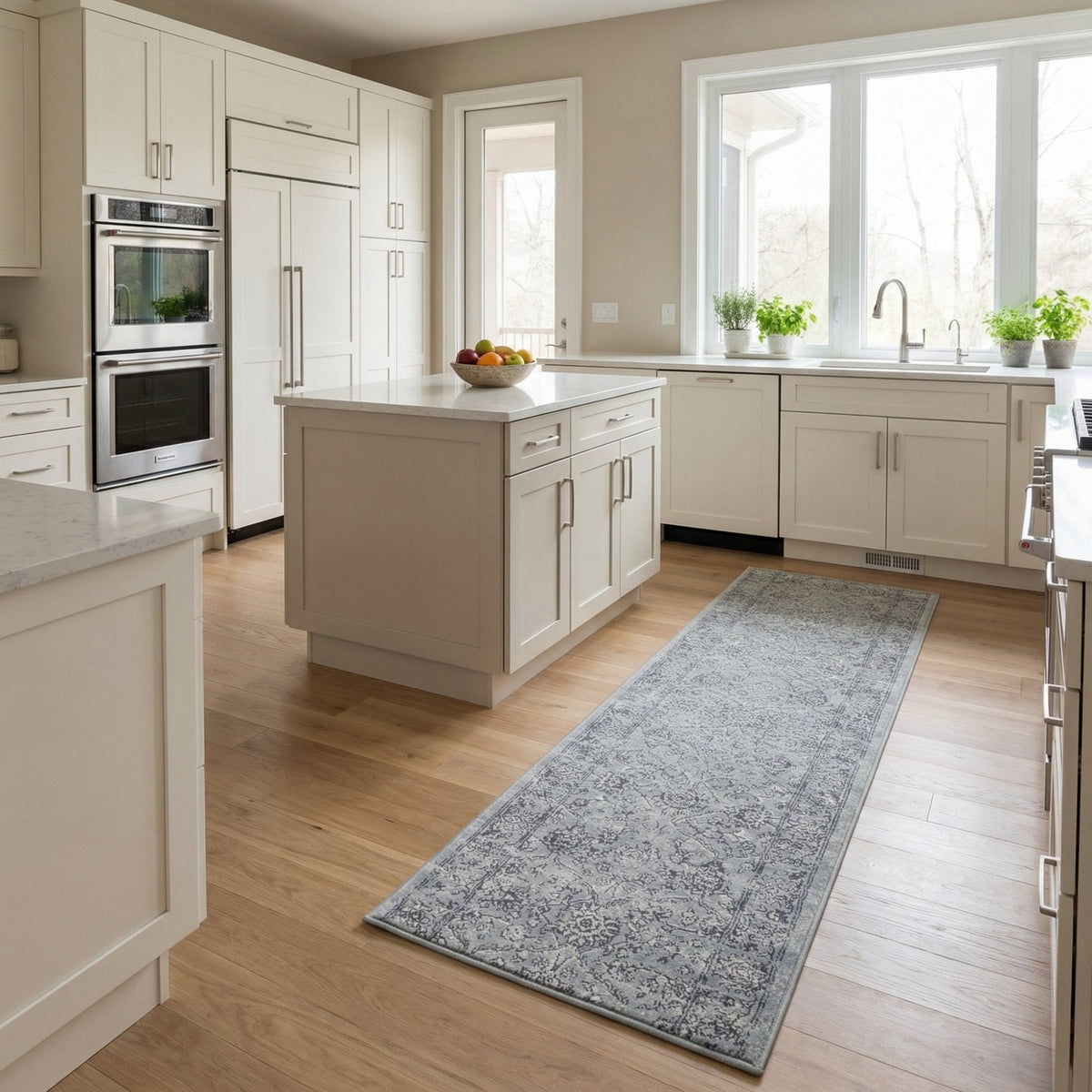 Ancient Garden Steel Blue/Cream 57136-4646 Kitchen Runner